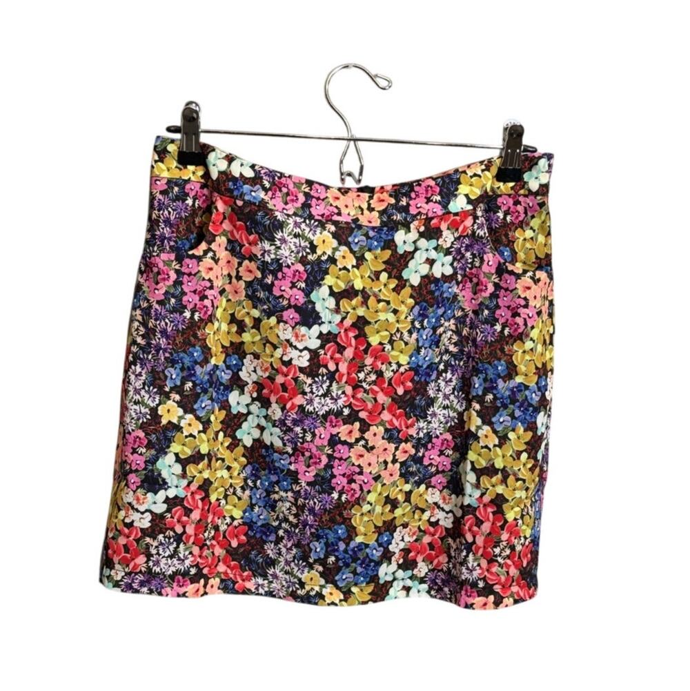 Molly Bracken mini skirt vivid pink yellow purple floral  lined pockets Sz S